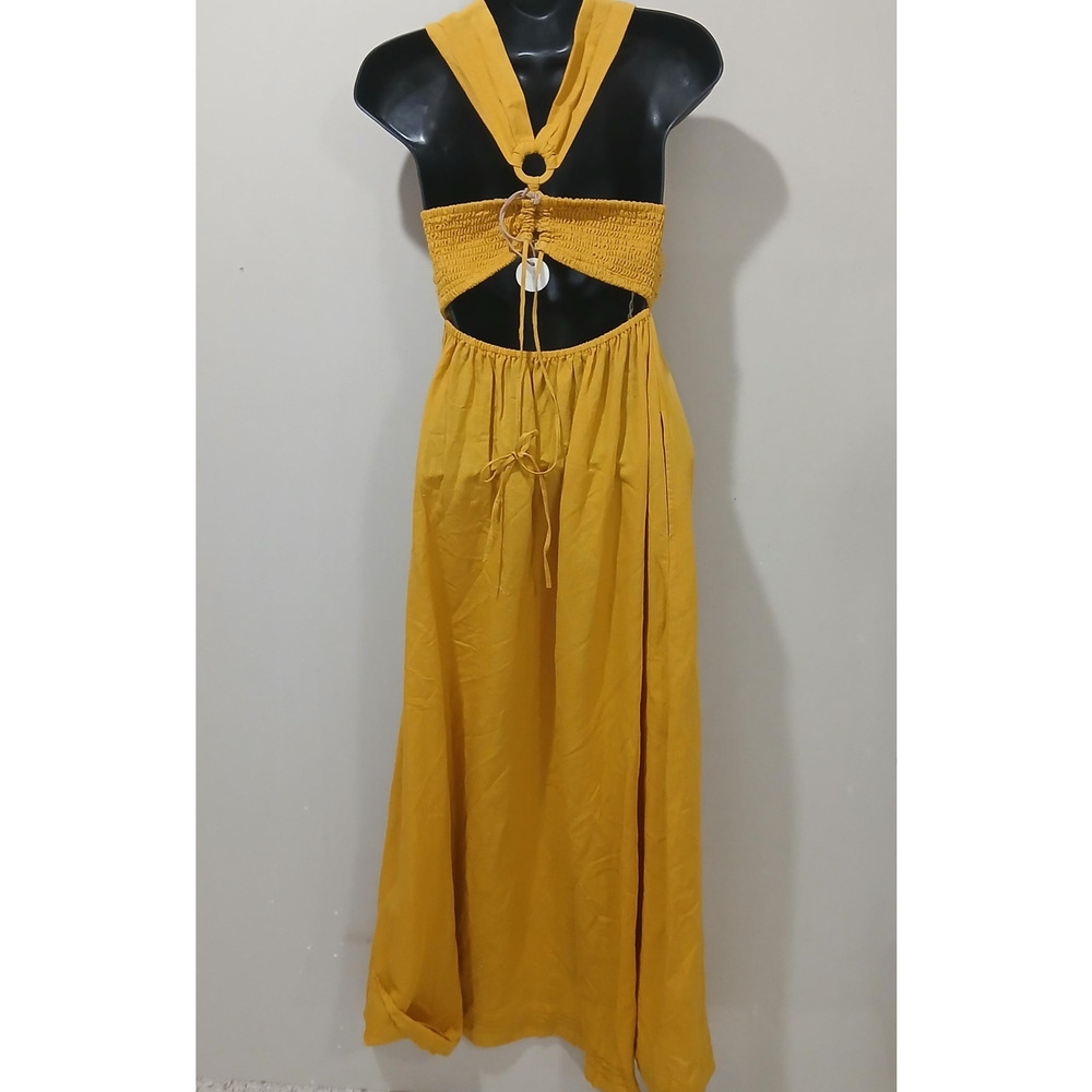 Cleobella Dress Womens Extra Small Aurelia Maxi Yellow Maxi Halter NWT Revolve - Picture 2 of 9